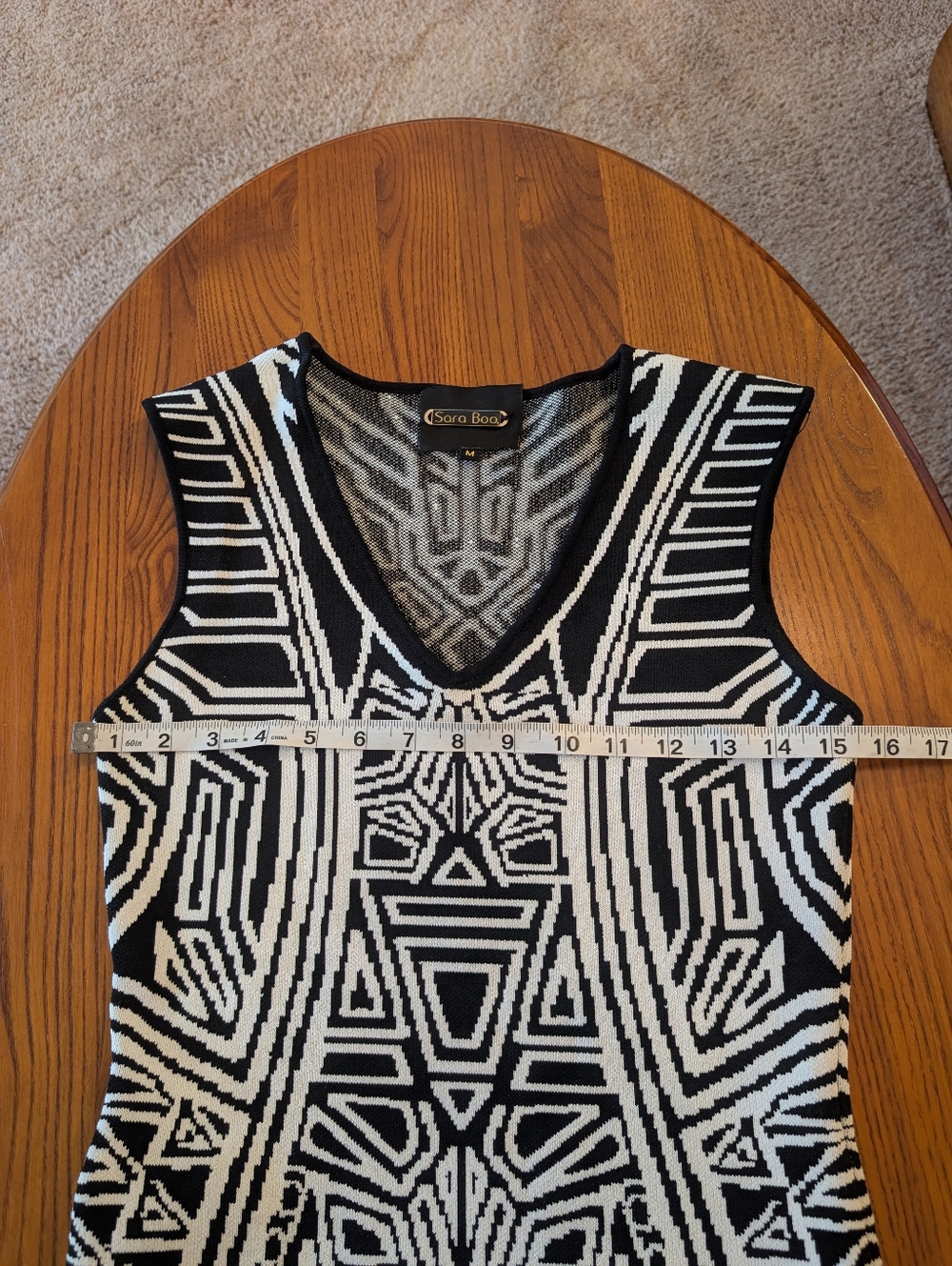Sara Boo Black & White Geometric Knit Mini Dress, Size M - Picture 3 of 8